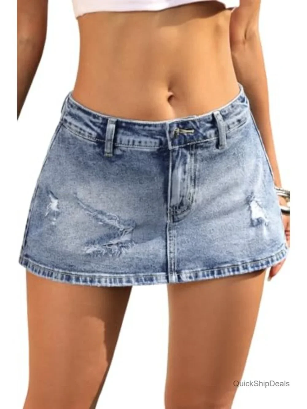 ELLEVEN Low Rise Ripped Denim Mini Skort for Women